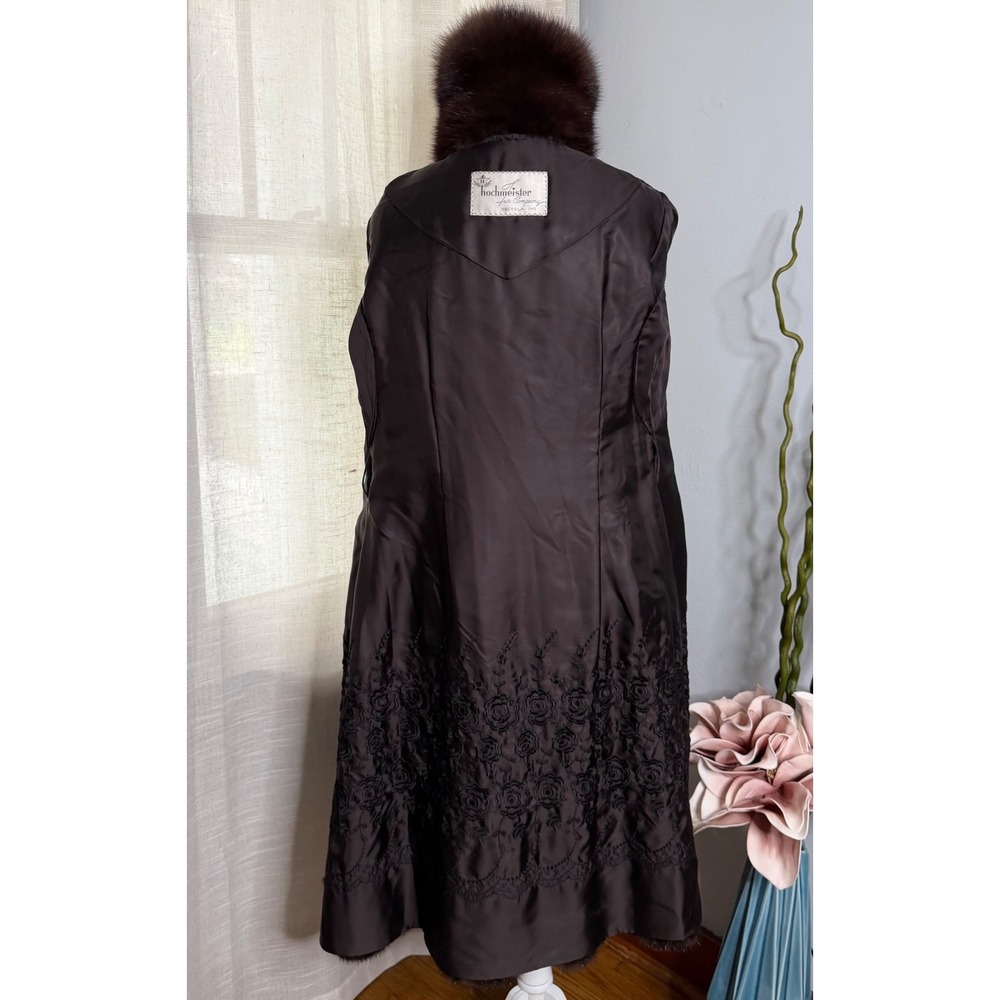 Vintage Mink Fur Coat Full Length Brown Floral Embroidered Lining Women's Medium - Picture 4 of 16